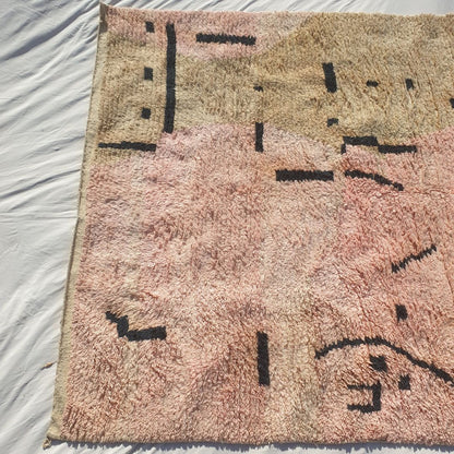 Samli - 6x9 Moroccan Rug - Sandy Beige Blush Boujaad Berber Tifinagh Script Handwoven Wool Carpet | 6'3"×9'8" Ft | 192×295 cm
