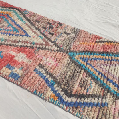 Jamasa - Vibrant Red, Turquoise and Pink Moroccan Runner Rug with Large Nested Diamond Medallions - Handwoven Berber Carpet | 2'2"x10'6" Ft | 68x320 cm