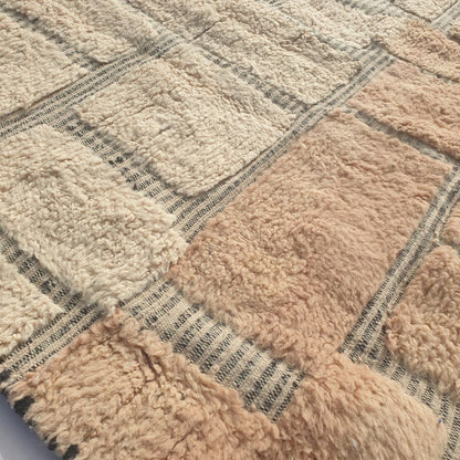Fareja - Ivory & Blush Beni Ourain Rug - Two-Tone Block Patchwork Moroccan Berber Carpet | 6'5"x9'2" Ft | 196x280 cm
