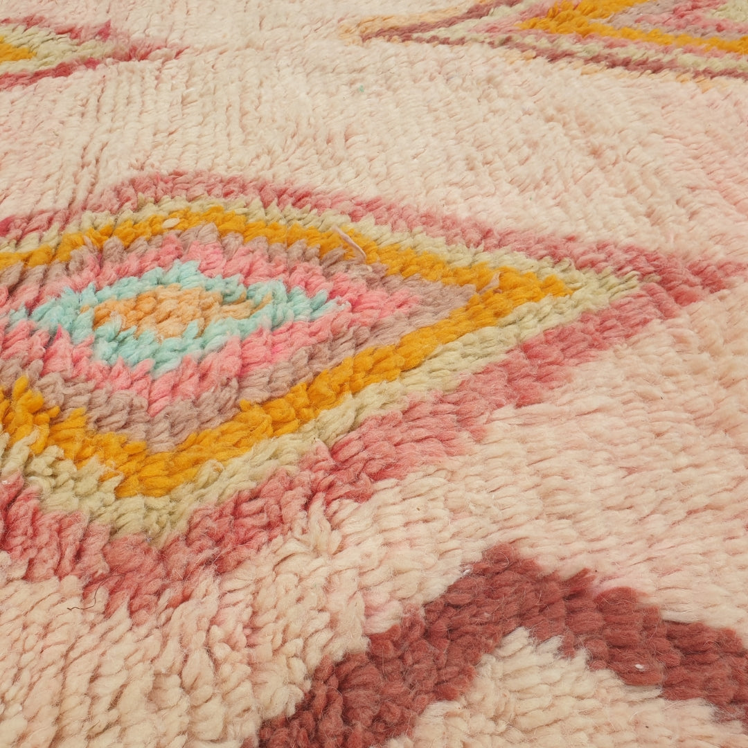 Kasma - Pinkki & Vihrea Marokkolainen Matto Rohkealla Varilohko Timanttidesignilla - Kasinkudottu Berber Matto | 194x293 cm