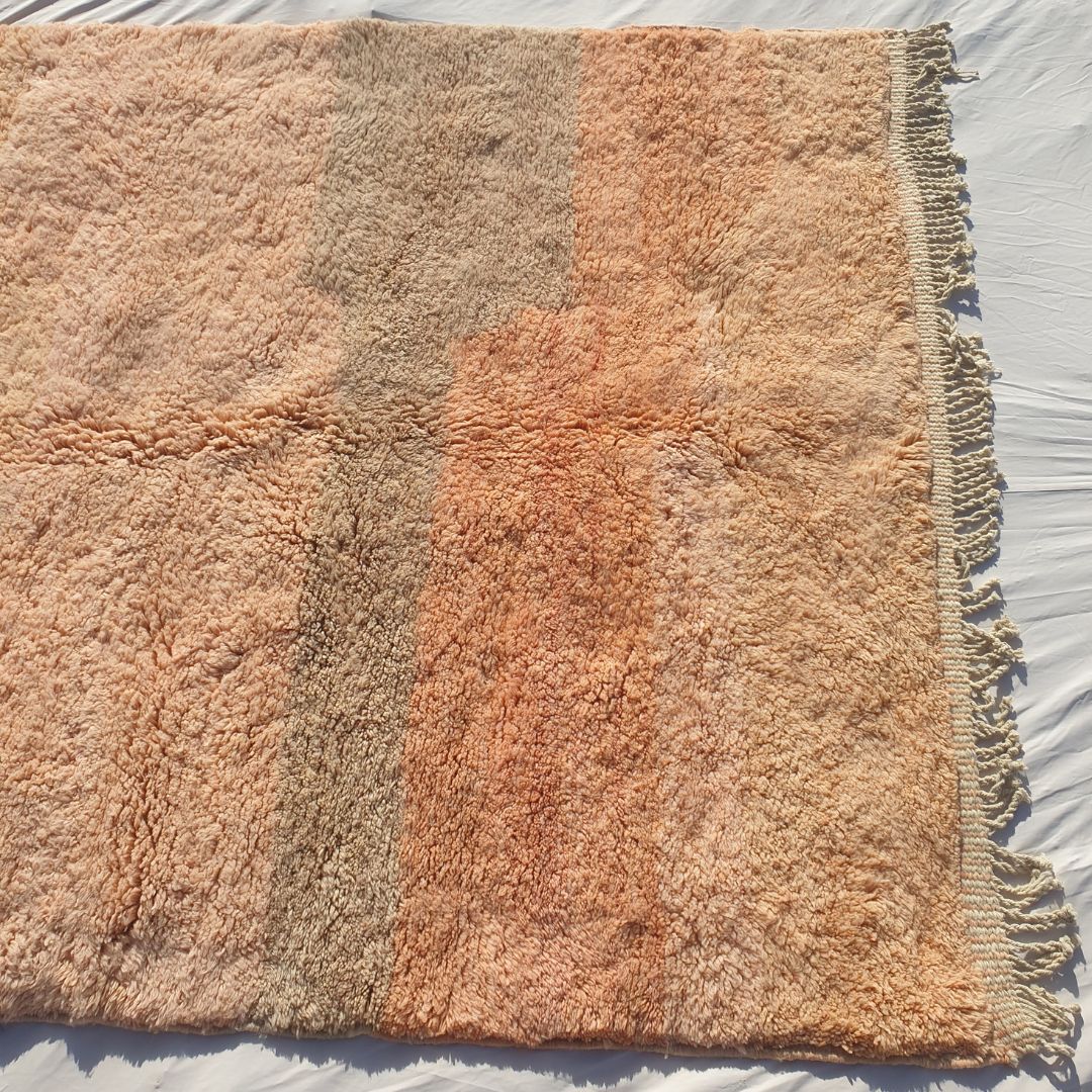 Luvme - Luxurious 6x10 Moroccan Rug - Plush Beni Mrirt Salmon Teal Abstract Color Block Handwoven Wool Carpet | 6'7"×10' Ft | 201×304 cm
