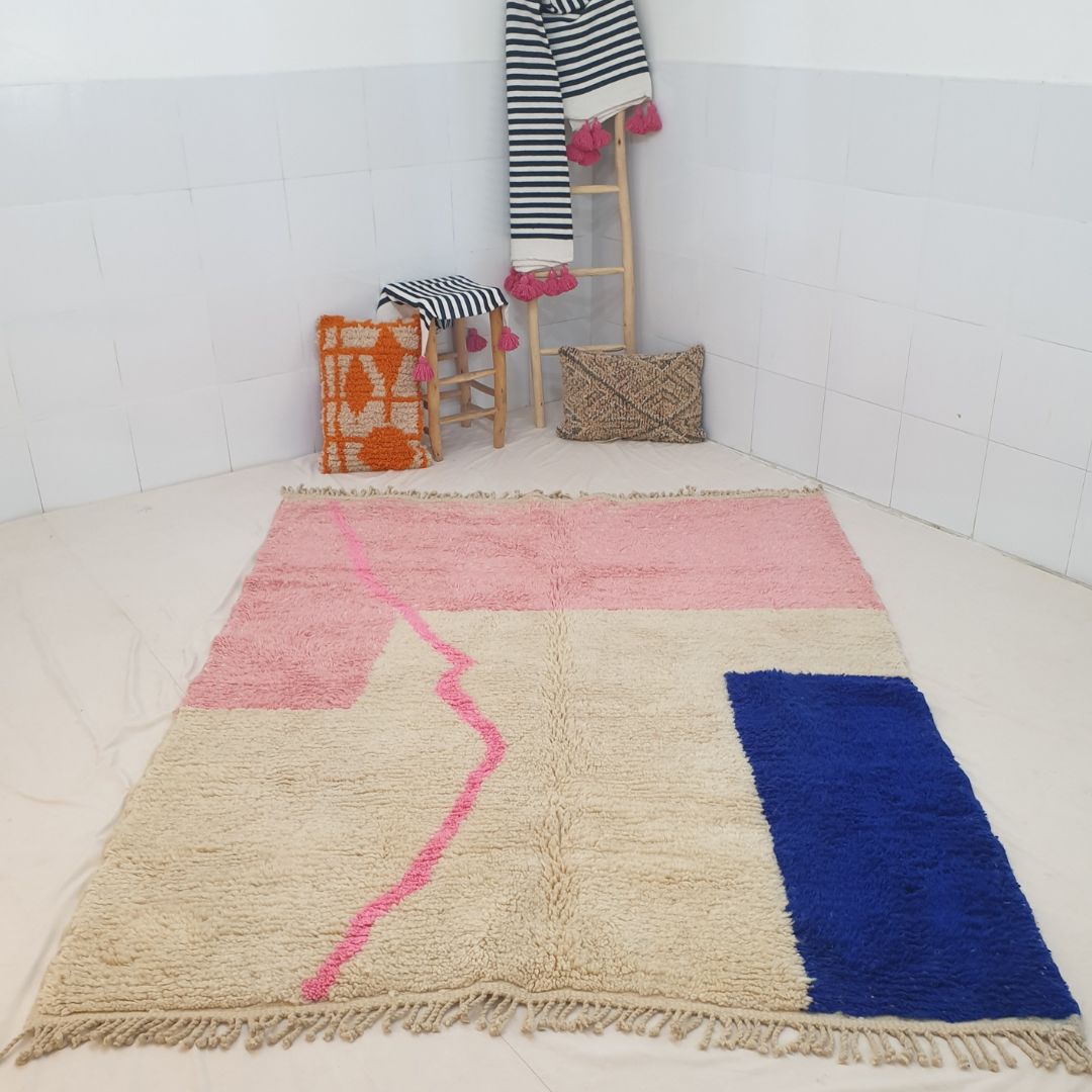 Aangepaste TOUIBA | 6x8 voet | Marokkaans kleurrijk tapijt | 100% wol handgemaakt
