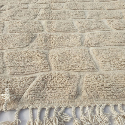 Yabre - Ivory Beni Ourain Rug - Brick Cobblestone Carved Relief Moroccan Berber Carpet | 6'7"x10'3" Ft | 201x314 cm