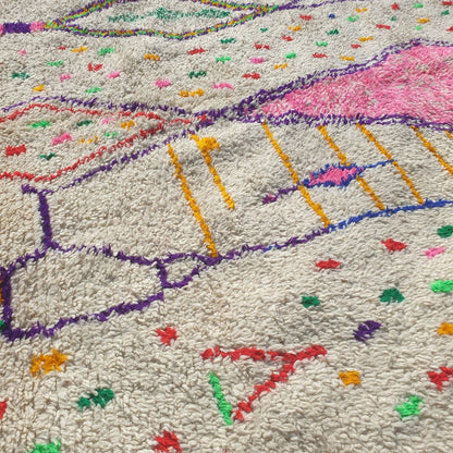 Kafani - 6x9 Moroccan Rug - White Azilal Berber Confetti Pink Diamond Handwoven Wool Carpet | 6'4"×9'3" Ft | 195×282 cm
