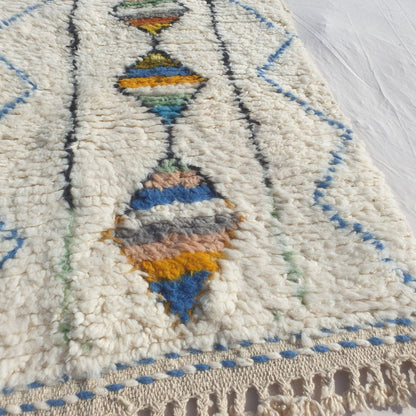 Halat - White Beni Ourain Runner Rug - Multicolor Striped Diamond Column Moroccan Berber Hallway Carpet | 2'5"×9'3" Ft | 75×282 cm