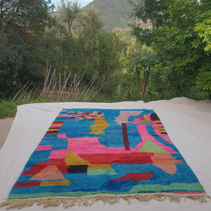 Fincla - Marokkolainen Matto 250x350 - Sähköisen Sininen Värikäs Boujad Berberimatto Käsinsolmittu Villasta | 257×360 cm