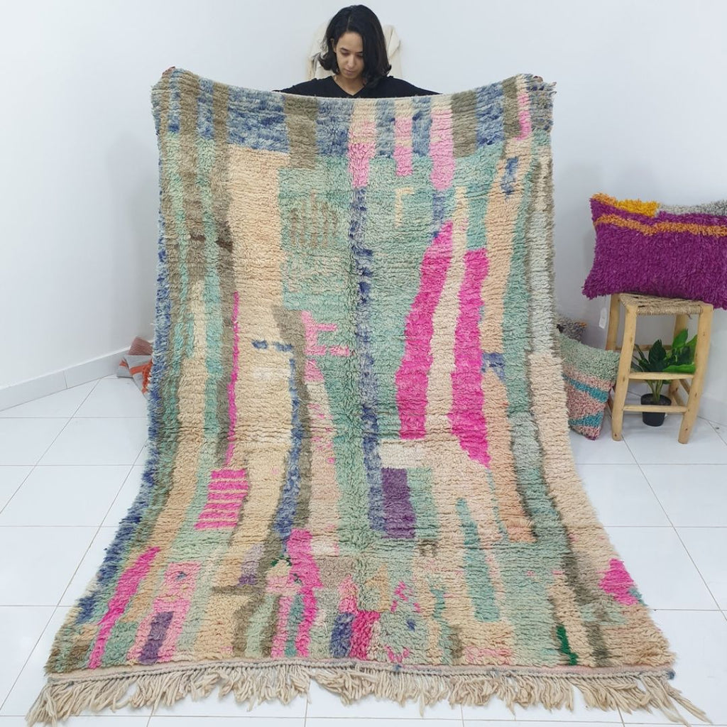 ADJA - Green Boujad Berber Rug | 8x5'4 Ft | 2,45x1,65 m | 100% wool handmade - OunizZ