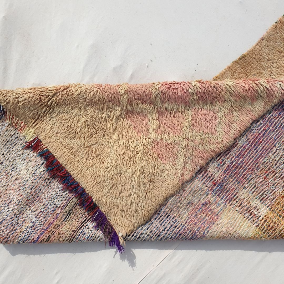 Atssa - Peach Vintage Moroccan Runner Rug 3x9 | Berber Authentic Handmade Wool Carpet | 3'40x9'10 Ft - 103 x 278 cm - OunizZ