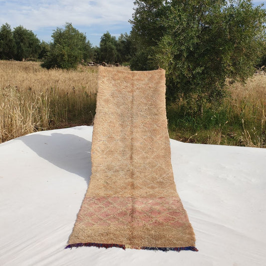 Atssa - Peach Vintage Moroccan Runner Rug 3x9 | Berber Authentic Handmade Wool Carpet | 3'40x9'10 Ft - 103 x 278 cm - OunizZ