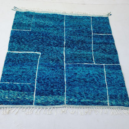 Bahira | Squared Blue Moroccan Rug 8x8 Soft Beni Ourain | Handmade Berber Wool Carpet | 8'x8' Ft | 242x245 cm - OunizZ