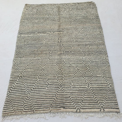 Bchadia | Black & White Moroccan Rug 6x9 Soft Beni Ourain | Handmade Berber Wool Carpet | 6'43x9'51 Ft | 196x290 cm - OunizZ