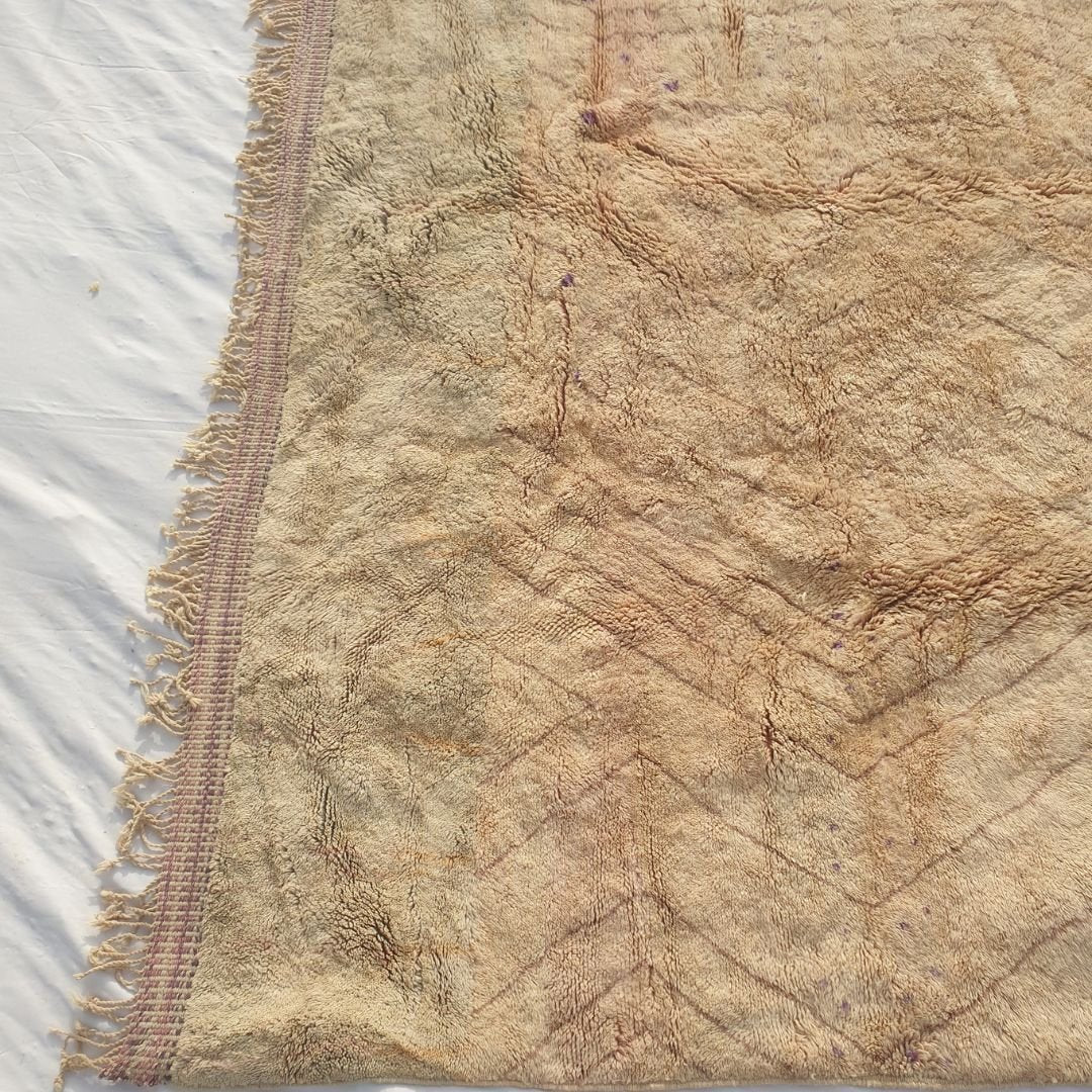 Belada | Handmade Beni Mrirt Rug 8x10 ft – Plush Nude Pink Yellow Purple Abstract Geometric Moroccan Shag Wool Rug | 8'5"x10'1" ft | 258x308 cm - OunizZ