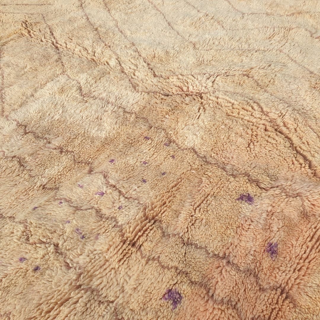 Belada | Handmade Beni Mrirt Rug 8x10 ft – Plush Nude Pink Yellow Purple Abstract Geometric Moroccan Shag Wool Rug | 8'5"x10'1" ft | 258x308 cm - OunizZ