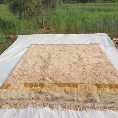 Belada | Handmade Beni Mrirt Rug 8x10 ft – Plush Nude Pink Yellow Purple Abstract Geometric Moroccan Shag Wool Rug | 8'5"x10'1" ft | 258x308 cm - OunizZ