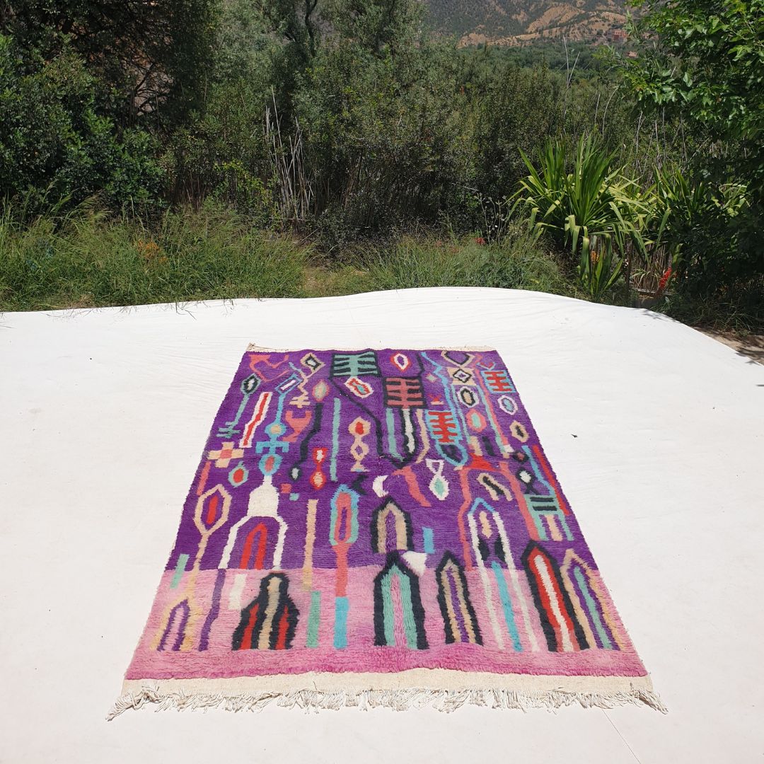 Berbara - Purple Moroccan Rug 5x8 Berber Boujad | Authentic Berber Living room & Bedroom Rug | 5'05x8'66 Ft | 154x264 cm - OunizZ