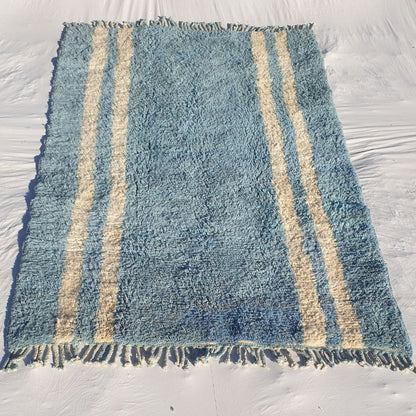 Bermuda - Sky Blue 6x10 Moroccan Rug Beni Mrirt Luxurious Ultra Soft & Thick | Berber Handmade Wool Carpet | 6'75x10'14 Ft | 206x309 cm - OunizZ