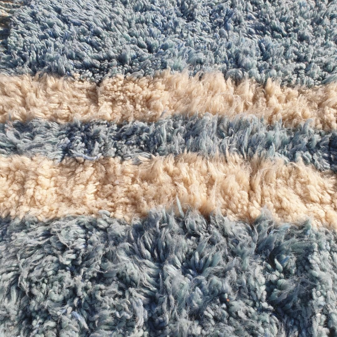 Bermuda - Sky Blue 6x10 Moroccan Rug Beni Mrirt Luxurious Ultra Soft & Thick | Berber Handmade Wool Carpet | 6'75x10'14 Ft | 206x309 cm - OunizZ