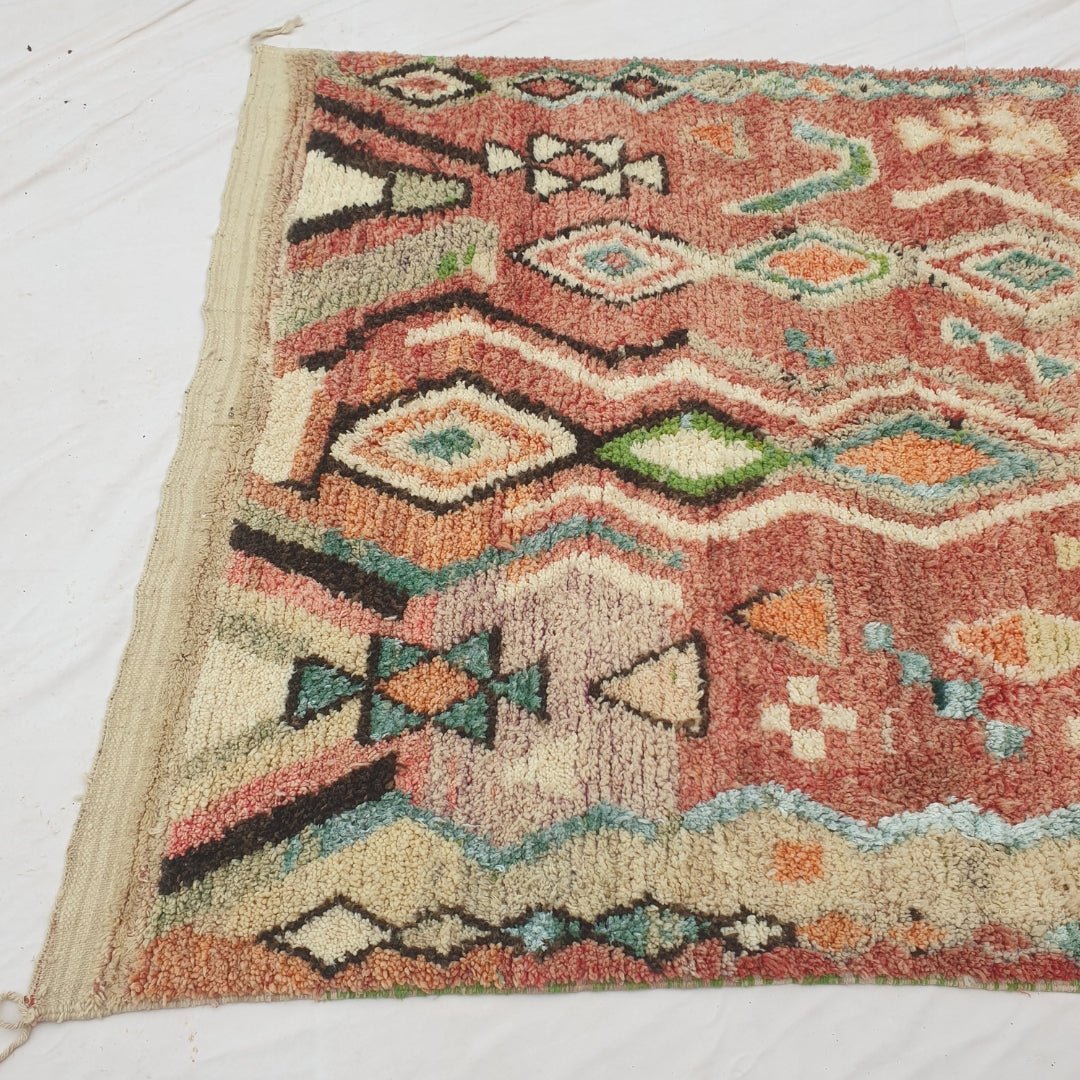 Bizri - Terracotta Moroccan Rug with Classic Diamond Lattice Pattern - Handwoven Berber Carpet | 6'4"x9'11" Ft | 194x304 cm - OunizZ