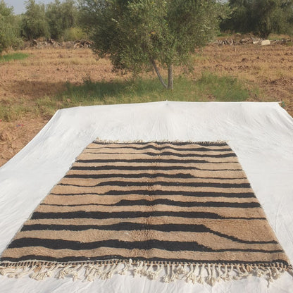 Bolka - 6x8 Bold Striped Beni Ourain Rug in Black and Tan - Handwoven Berber Carpet | 6'2"x8' Ft | 190x242 cm - OunizZ