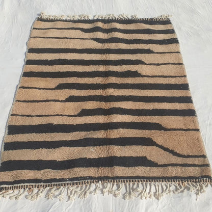 Bolka - 6x8 Bold Striped Beni Ourain Rug in Black and Tan - Handwoven Berber Carpet | 6'2"x8' Ft | 190x242 cm - OunizZ