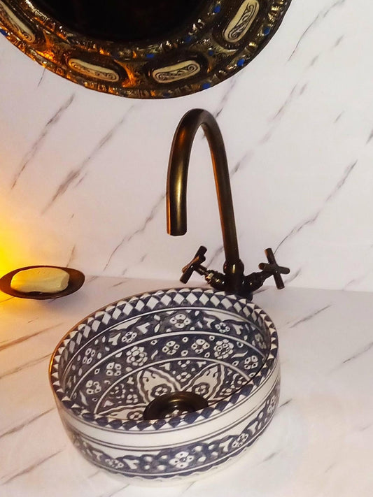 Bouarfa - Gray Handcrafted Round Bathroom Sink – Elegant, Customizable, and Lead - Free - (ETAFS) - OunizZ