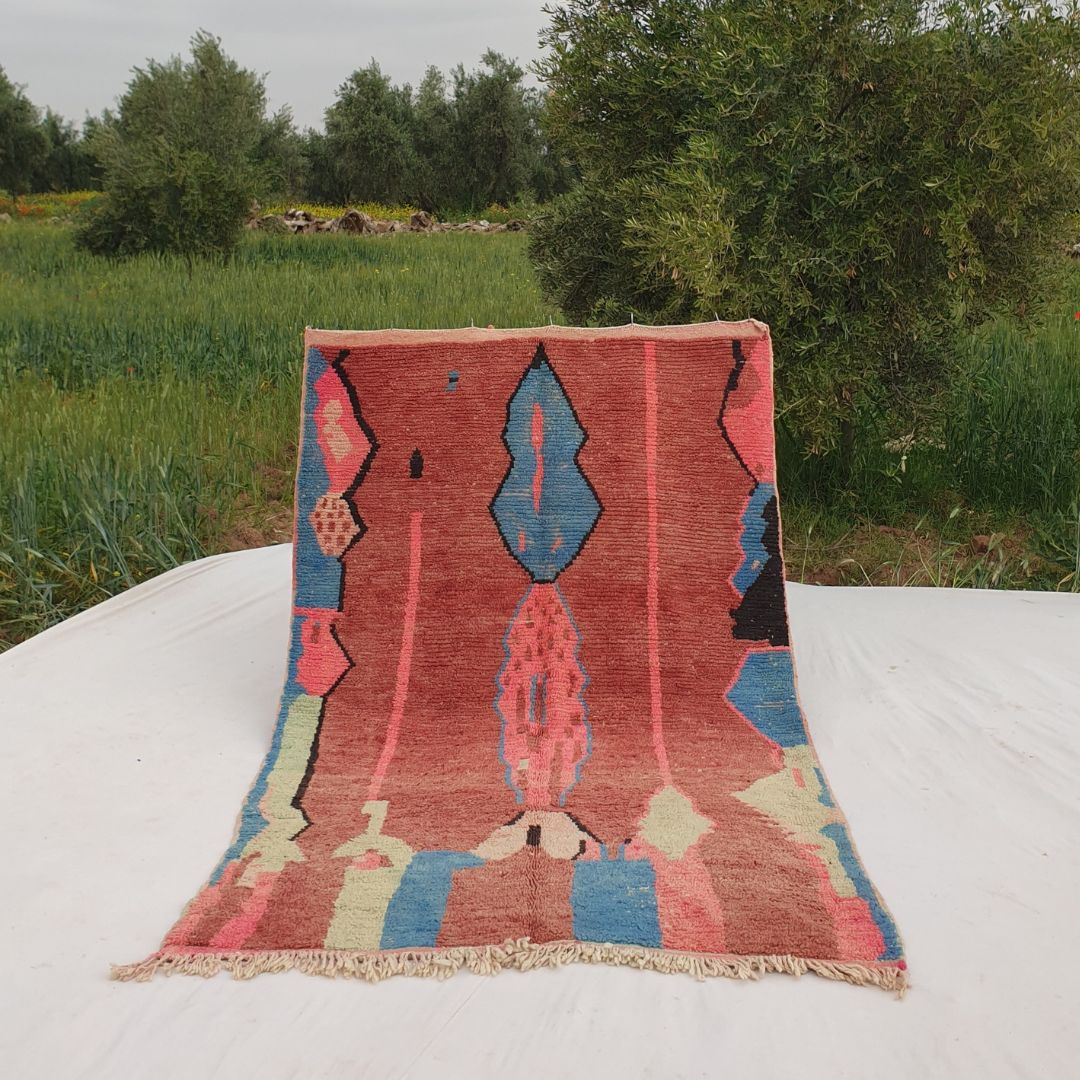 Braci - Red Boujad Moroccan Rug 5x8 | Berber Handmade with 100% Authentic Wool | 8'40x5'40 Ft | 256x164 cm - OunizZ