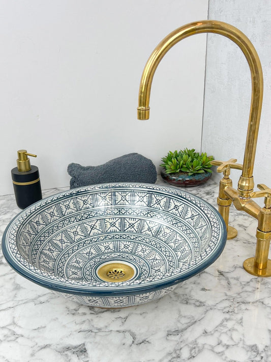 Brikcha - Handcrafted Blue Ceramic Bathroom Sink – Elegant, Customizable and Lead - Free - (ETMMT) - OunizZ