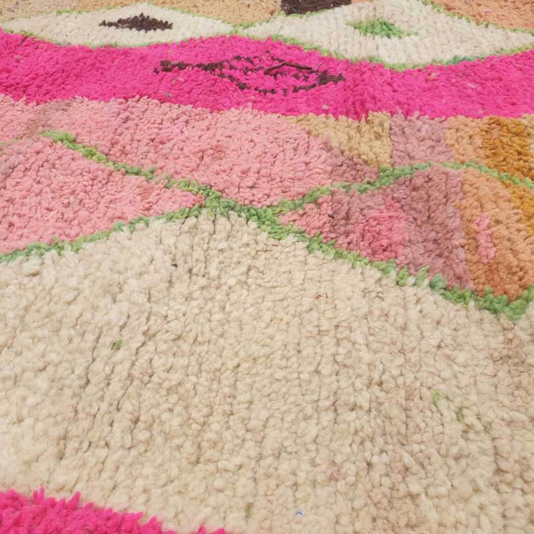 Chacla - Marokkanischer Teppich 250x350 - Creme Pink Grün Boujad Berberteppich Handgeknüpft aus Wolle