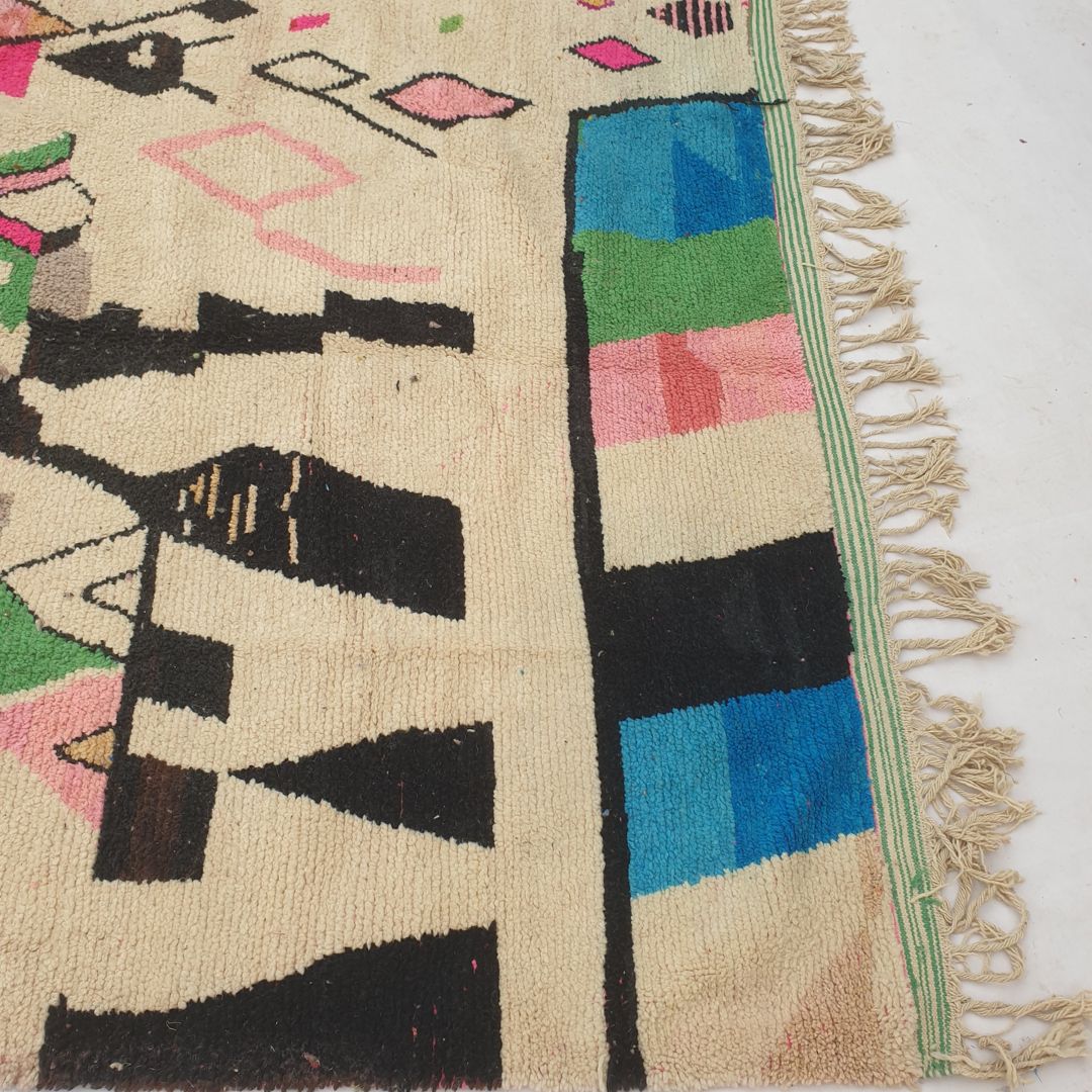 Chacla - 8x12 Moroccan Rug - Cream Pink Green Boujad Berber Handwoven Wool Carpet | 8'6"×11'9" Ft | 259×359 cm - OunizZ