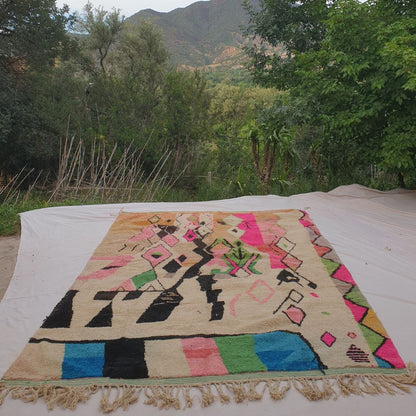 Chacla - 8x12 Moroccan Rug - Cream Pink Green Boujad Berber Handwoven Wool Carpet | 8'6"×11'9" Ft | 259×359 cm - OunizZ