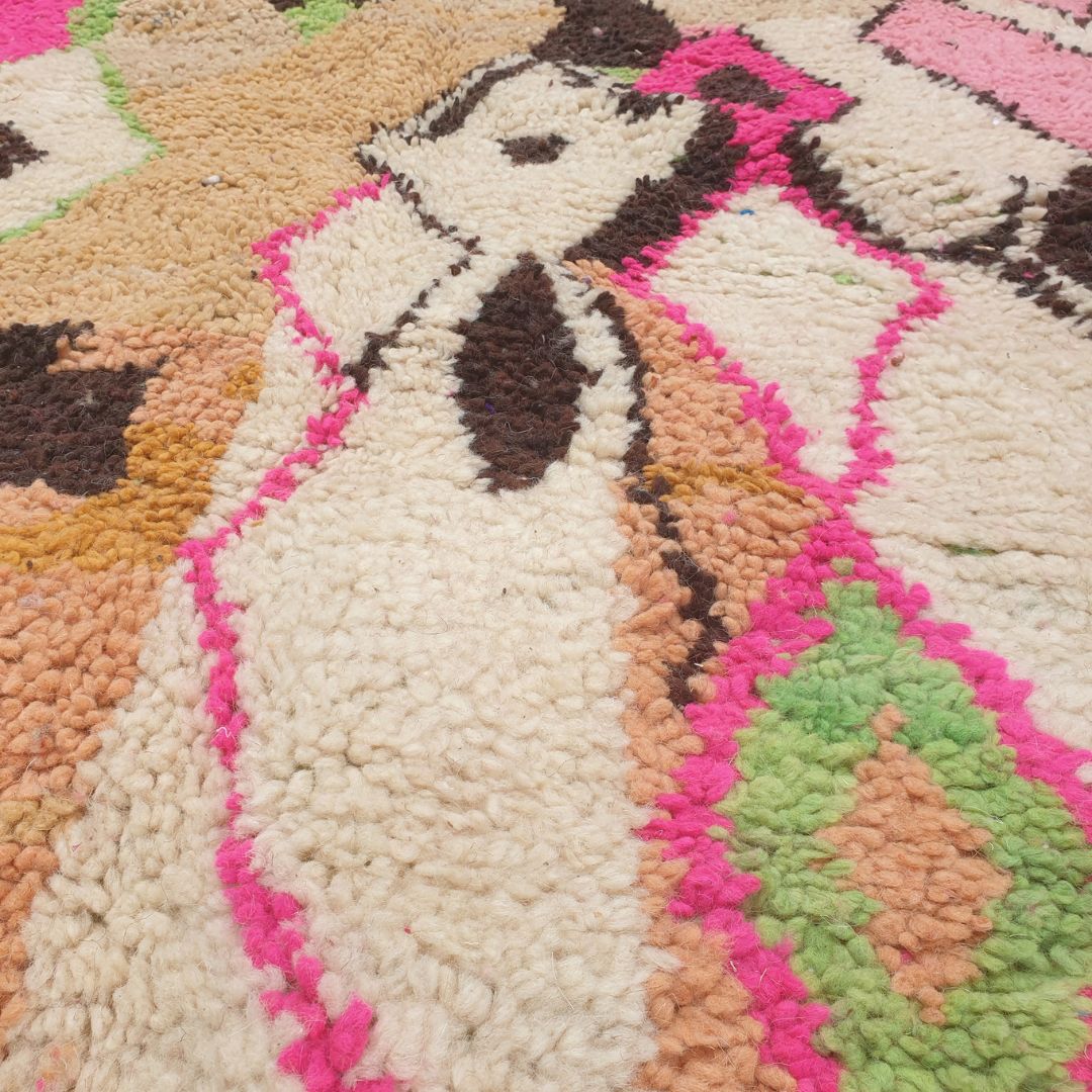 Chacla - 8x12 Moroccan Rug - Cream Pink Green Boujad Berber Handwoven Wool Carpet | 8'6"×11'9" Ft | 259×359 cm - OunizZ