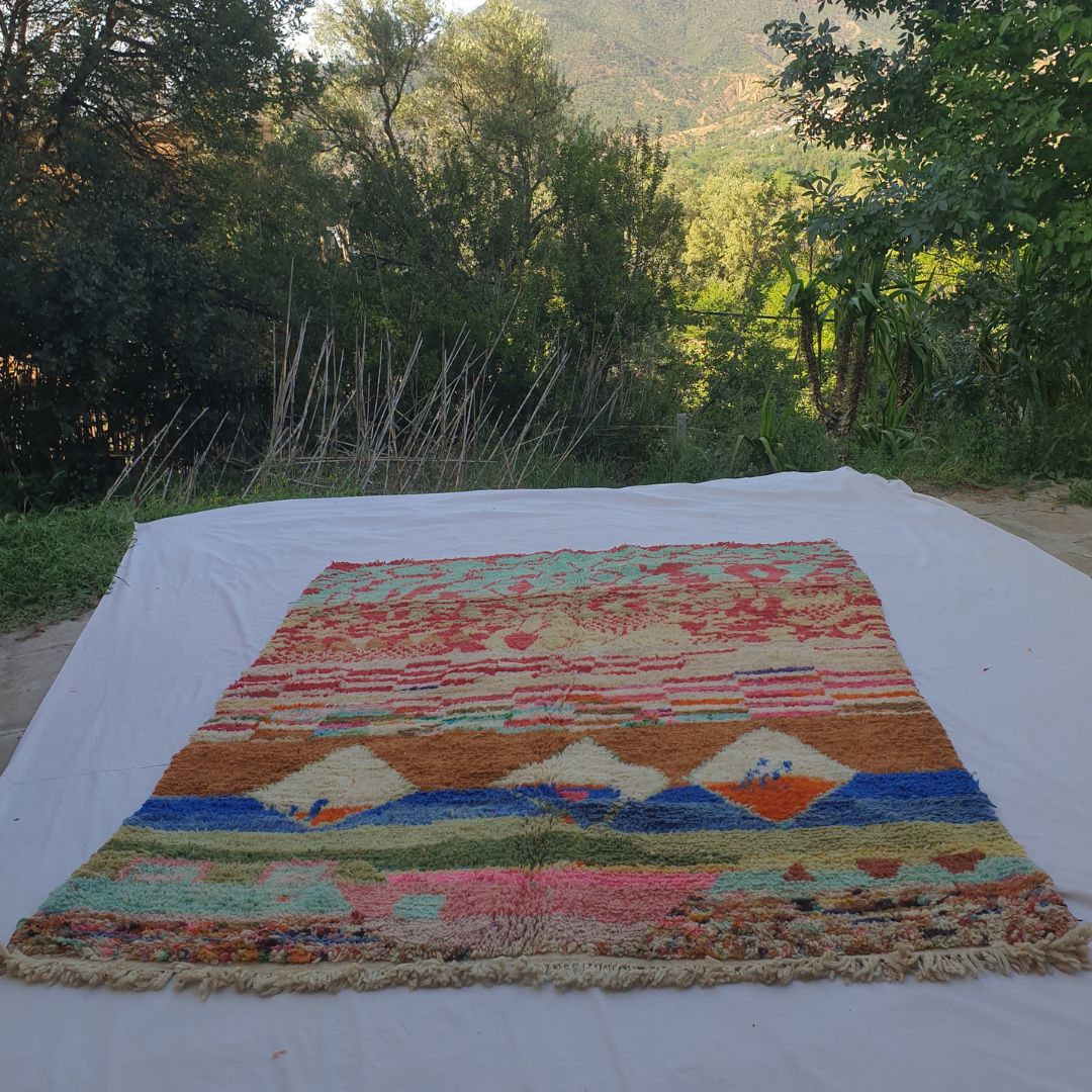 Clahma – 7x9 Moroccan Rug – Multicolour Abstract Landscape Boujad Berber Handwoven Wool Carpet | 7'1"x9'1" Ft | 216x278 cm - OunizZ