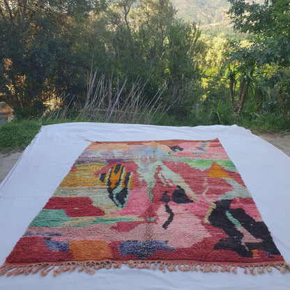 Clala – 6x9 Moroccan Rug – Red Abstract Expressionist Boujad Berber Handwoven Wool Carpet | 6'10"x9'6" Ft | 210x290 cm - OunizZ