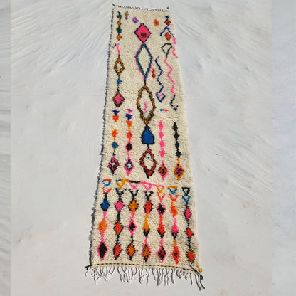 Clamaina - Moroccan Runner Rug 2x10 For Hallway & Kitchen | Authentic White Azilal Wool Berber Runner | 2'46x10' Ft | 75x304 cm - OunizZ