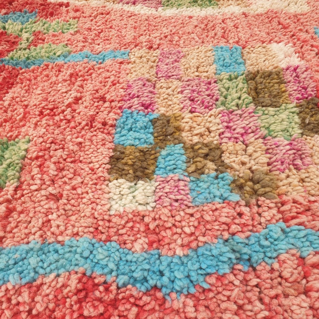 Conha - Turquoise & Coral Moroccan Rug with Wavy Line and Arch Design - Handwoven Berber Carpet | 6'2"x10'2" Ft | 190x310 cm - OunizZ