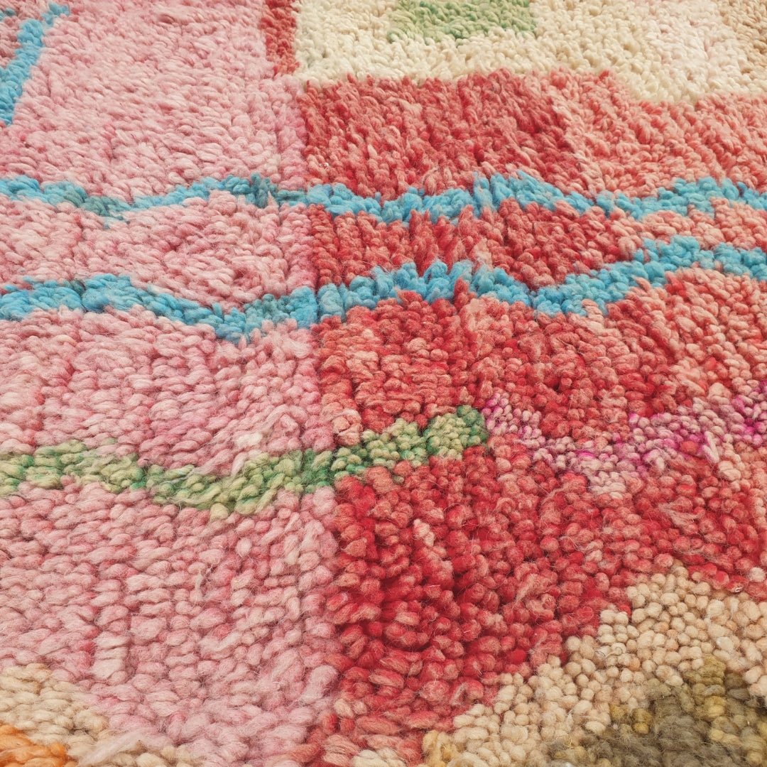 Conha - Turquoise & Coral Moroccan Rug with Wavy Line and Arch Design - Handwoven Berber Carpet | 6'2"x10'2" Ft | 190x310 cm - OunizZ