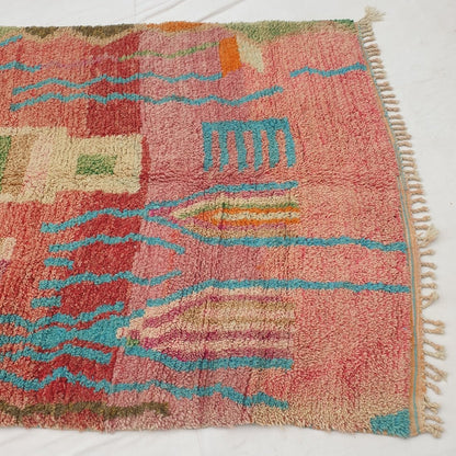 Conha - Turquoise & Coral Moroccan Rug with Wavy Line and Arch Design - Handwoven Berber Carpet | 6'2"x10'2" Ft | 190x310 cm - OunizZ