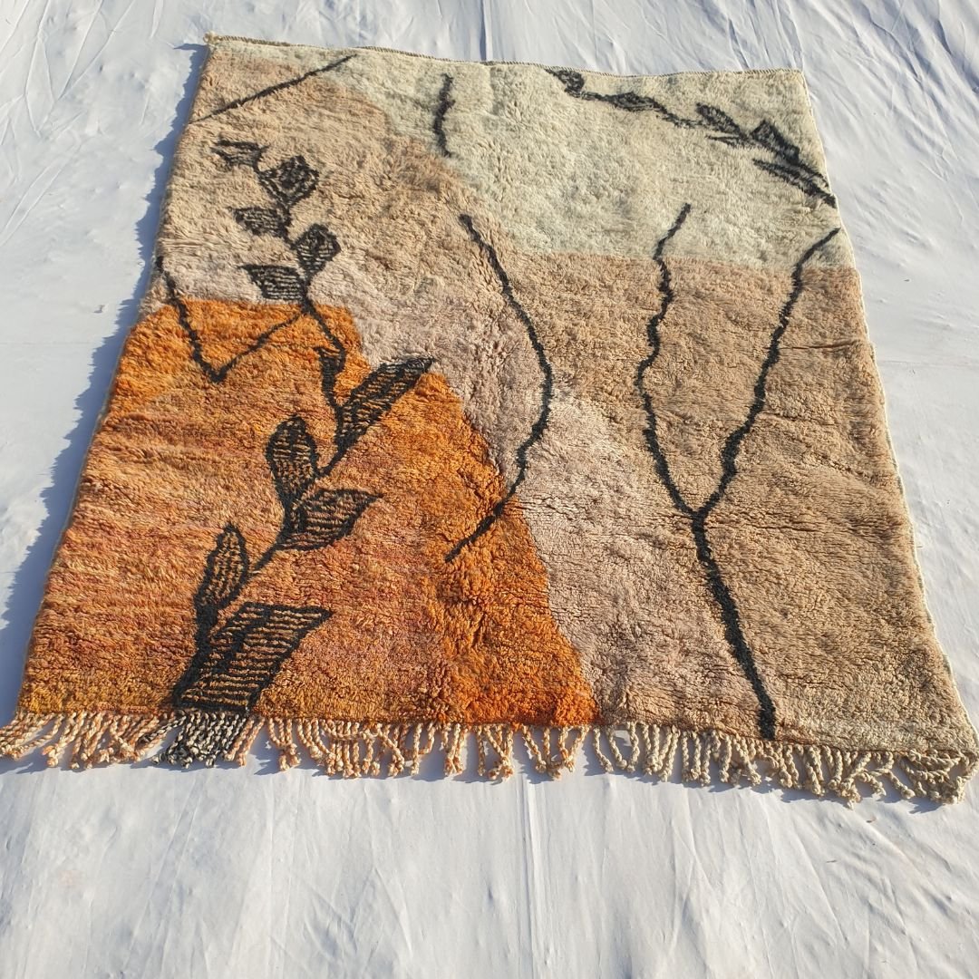 Customized BENI OUARAIN RUG Soft & Thick Pink Orange Living Room Carpet | Moroccan High Pile Area Rug Berber Authentic Wool | 200x250 cm | Rkia - OunizZ