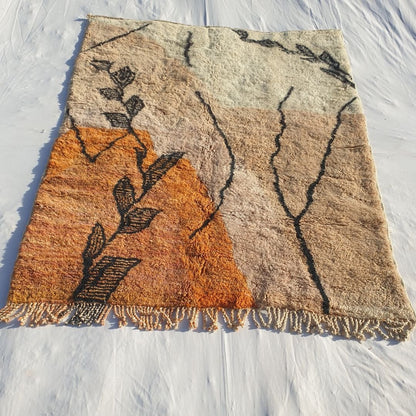 Customized BENI OUARAIN RUG Soft & Thick Pink Orange Living Room Carpet | Moroccan High Pile Area Rug Berber Authentic Wool | 200x250 cm | Rkia - OunizZ