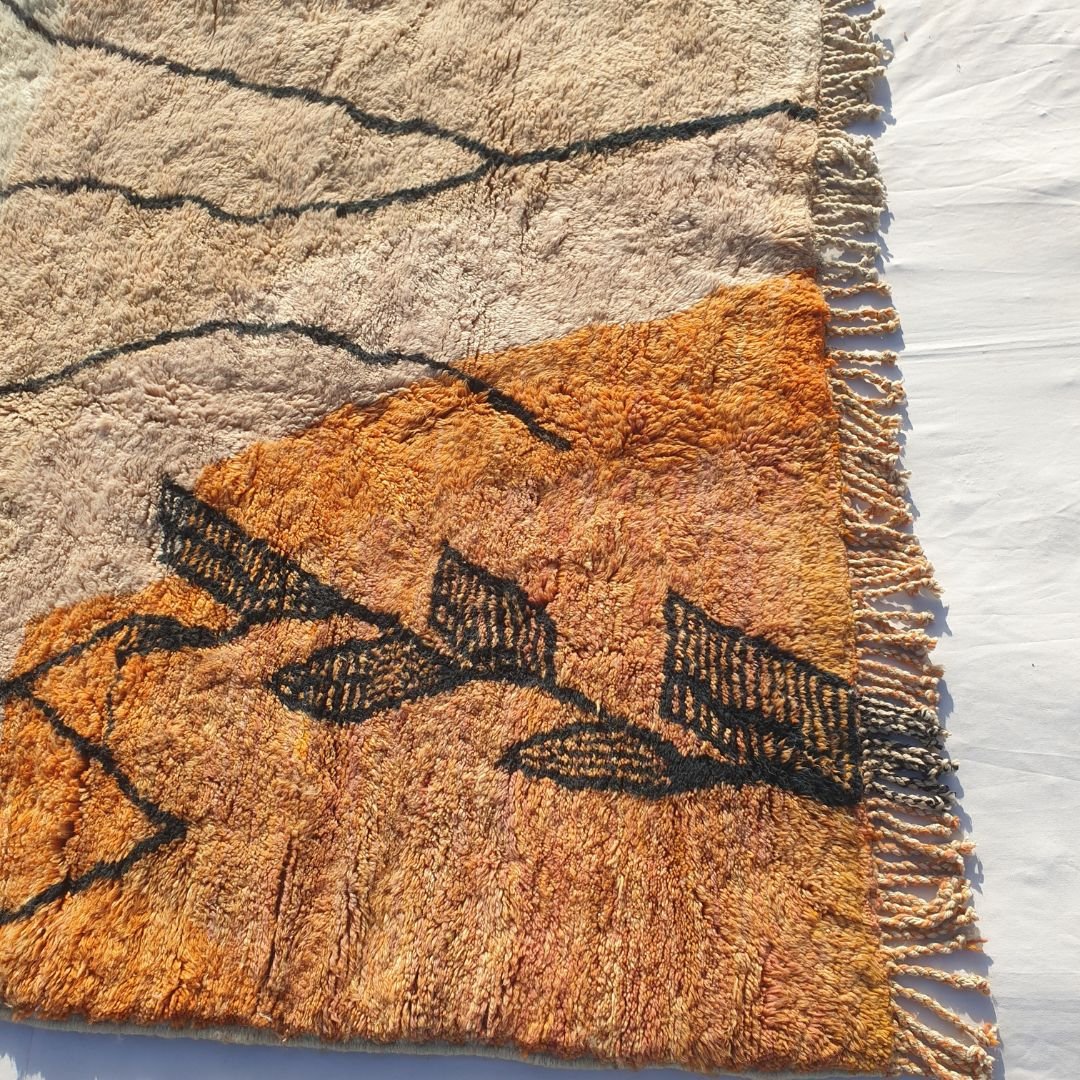 Customized BENI OUARAIN RUG Soft & Thick Pink Orange Living Room Carpet | Moroccan High Pile Area Rug Berber Authentic Wool | 200x250 cm | Rkia - OunizZ