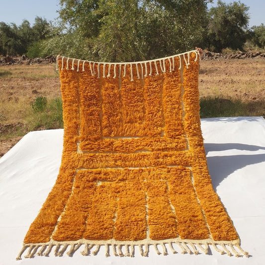 Customized Dehbia | Golden 5x8 Moroccan Rug Soft Beni Ourain | Berber Handmade Wool Carpet - OunizZ