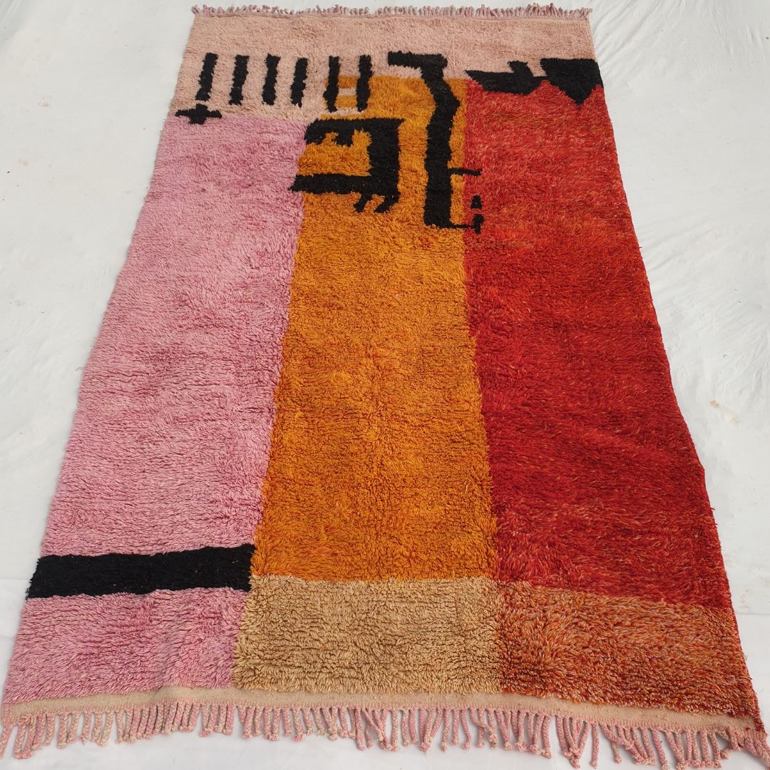 Customized Idouh - Moroccan Rug Pink Orange Beni Ourain | 228x387 cm | Moroccan Colorful Shag Rug | 100% wool handmade - OunizZ