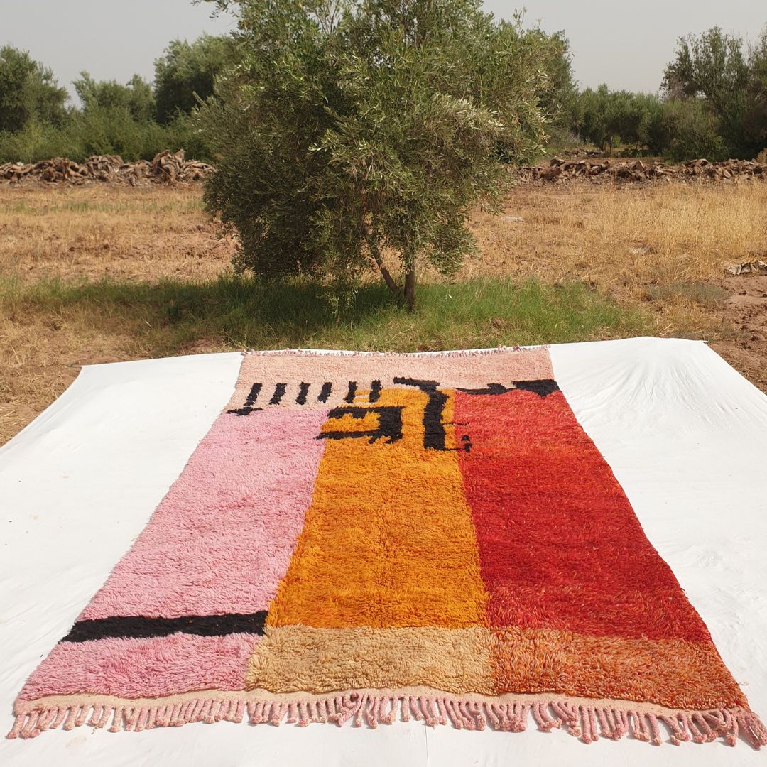 Customized Idouh - Moroccan Rug Pink Orange Beni Ourain | 228x387 cm | Moroccan Colorful Shag Rug | 100% wool handmade - OunizZ