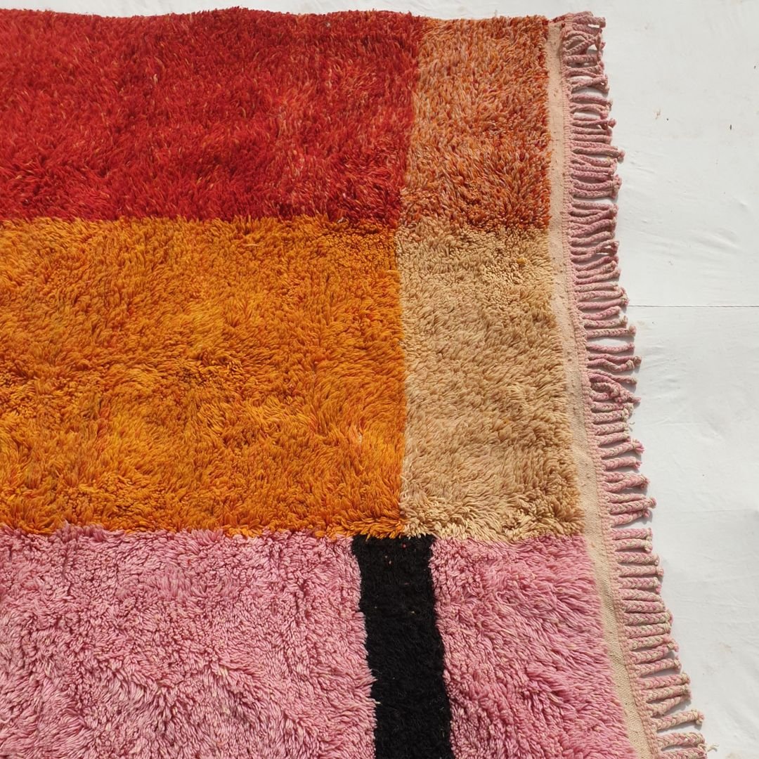 Customized Idouh - Moroccan Rug Pink Orange Beni Ourain | 228x387 cm | Moroccan Colorful Shag Rug | 100% wool handmade - OunizZ