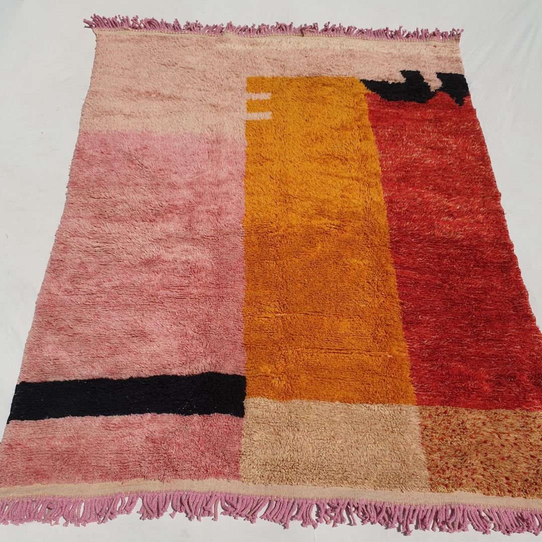 Customized Idouh - Moroccan Rug Pink Orange Beni Ourain | 8’5x11 ft | Moroccan Colorful Shag Rug | 100% wool handmade - OunizZ