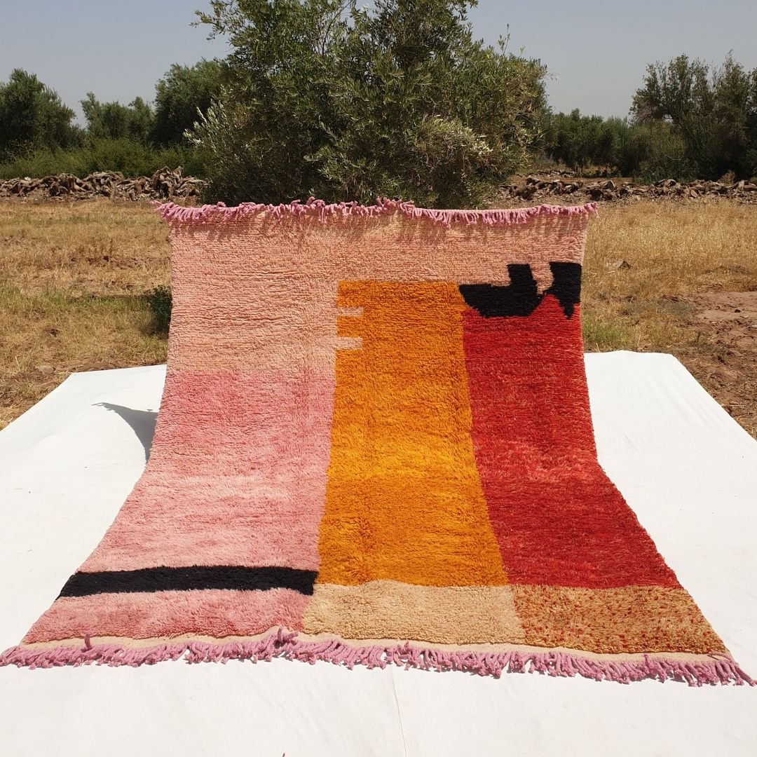 Customized Idouh - Moroccan Rug Pink Orange Beni Ourain | 8’5x11 ft | Moroccan Colorful Shag Rug | 100% wool handmade - OunizZ