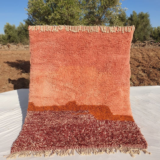 Customized Lavme | Peach Pink Moroccan Rug Beni Ourain Ultra Soft | Authentic Berber wool Beni Rug | 171x218 cm (Custom - Size) - OunizZ