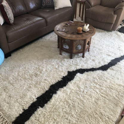 Customized Moroccan Beni rug Ultra Soft & Thick Cream Living Room Carpet | 10'x7' Ft | NAKA | Moroccan Beni Mrirt Rug - OunizZ