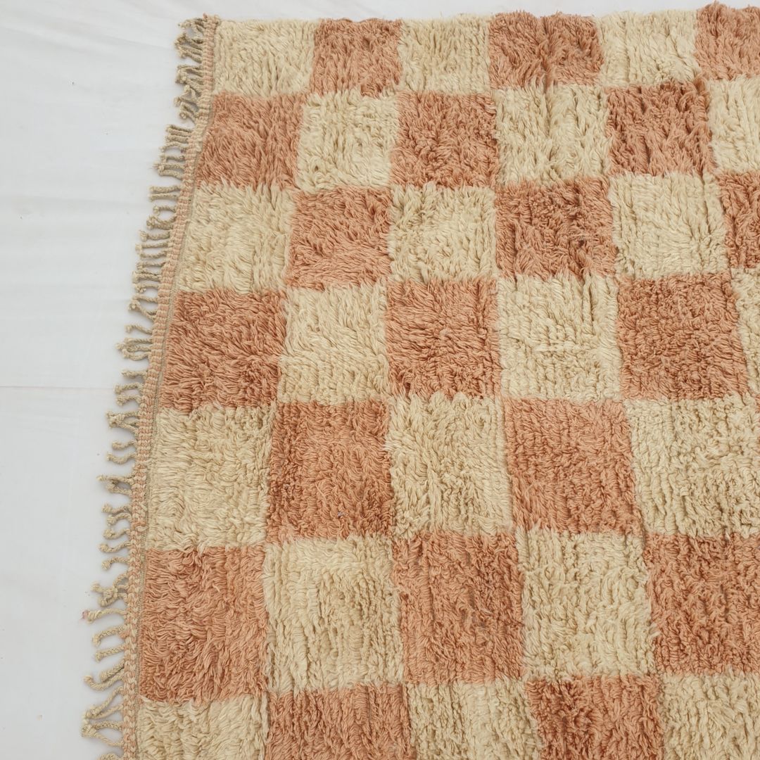 Dabachi | Checkered Moroccan Rug 6x9 Rust Pink Beni Ourain Ultra Soft | Authentic Berber wool Beni Rug | 6'92x9'45 Ft | 211x288 cm - OunizZ
