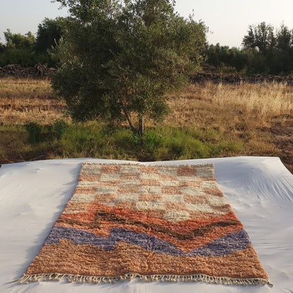 Dabachi | Checkered Moroccan Rug 6x9 Rust Pink Beni Ourain Ultra Soft | Authentic Berber wool Beni Rug | 6'92x9'45 Ft | 211x288 cm - OunizZ